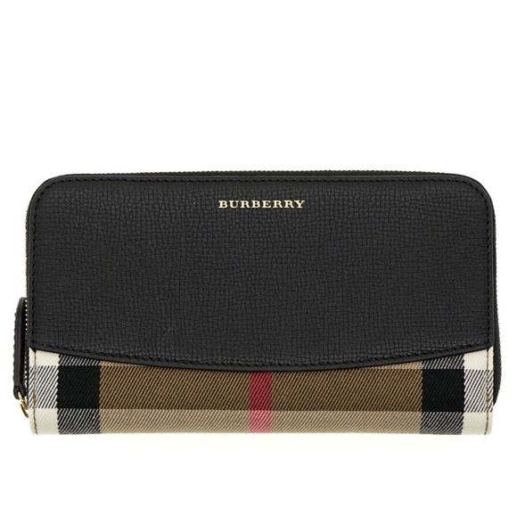 Burberry Elmore Wallet House Check Derby Zip Around Black New - Picture 1 of 6